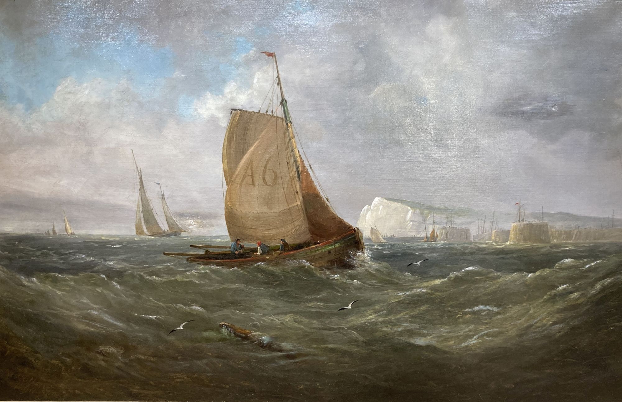 W. Cutler (19th C.), oil on canvas, Luggers off Eastbourne, signed and dated 1896, 49 x 75cm